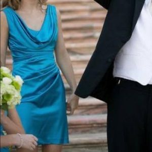 David’s Bridal Blue Cowl Neck Bridesmaid Dress